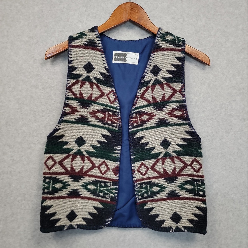 Vtg Rhonda Stark Vest Southwestern Aztec Unisex Sz Small Whipstiched Lined